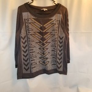 Gray Beaded Metallic Glitter Scope Longsleeve Top